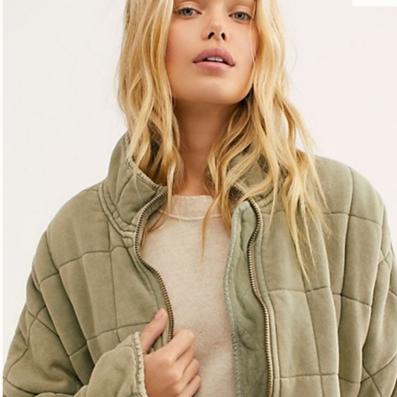 Free People Dolman Jacket Sage Quilted Cotton Bomber - Picture 3 of 16